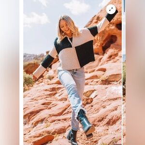 Boutique Checkered Zip Up Sweater